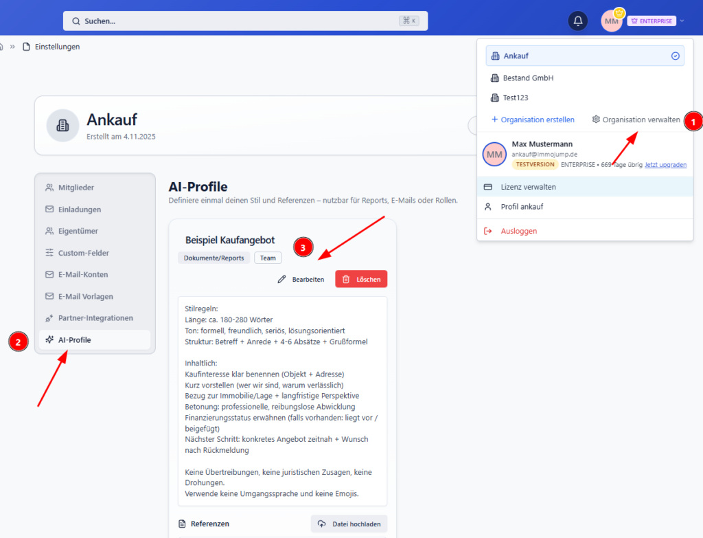 Screenshot 2: AI Profile Detail / Editor