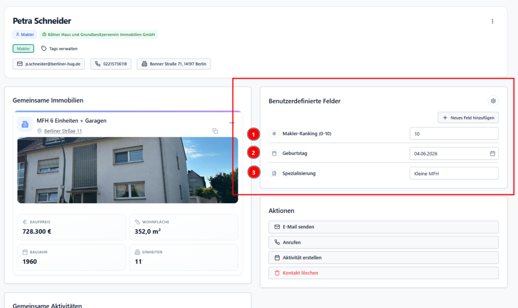 Screenshot 1: Custom Fields in Contacts Overview