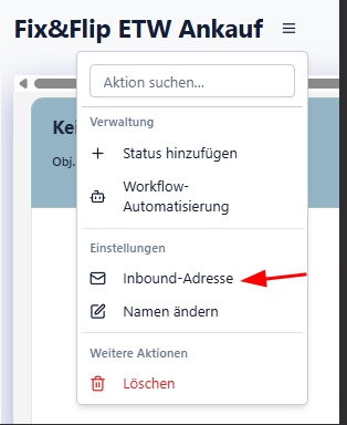 Pipeline Actions mit Inbound-Adresse