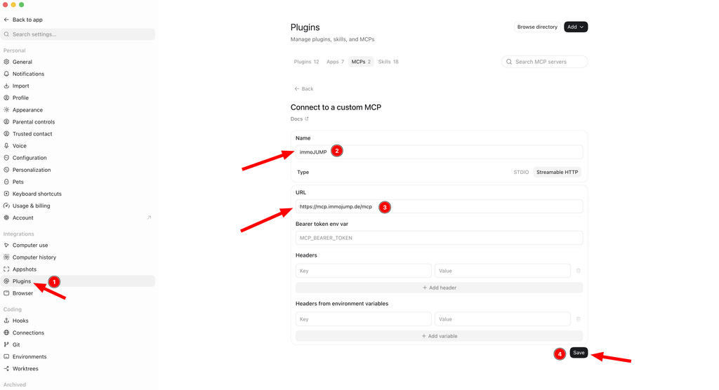 OpenAI-App: eigener MCP-Server immoJUMP mit Streamable HTTP und Server-URL